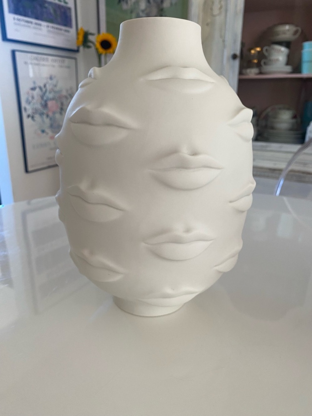 Jonathan Adler White Sculpted Lip Motif Ceramic Vase - Home Accents